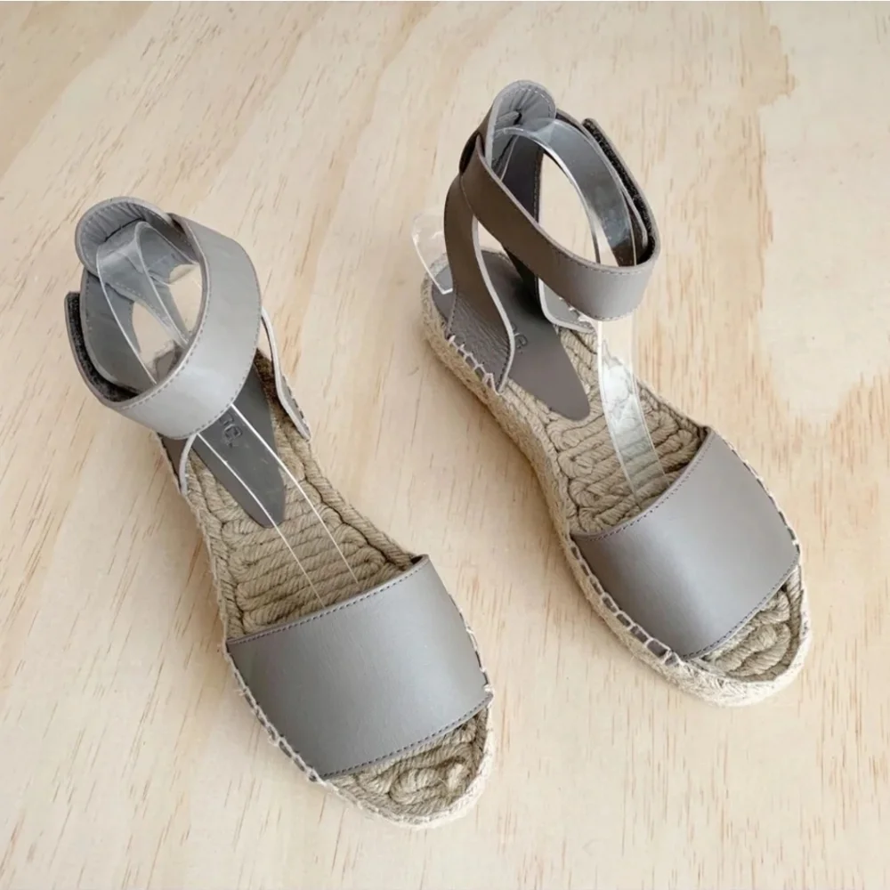 Vince Edie Leather Espadrille Gray 9 Casual  Boho Vacaay Festival Neutral Preown